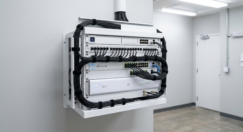 Câmera de segurança instalada com acabamento profissional